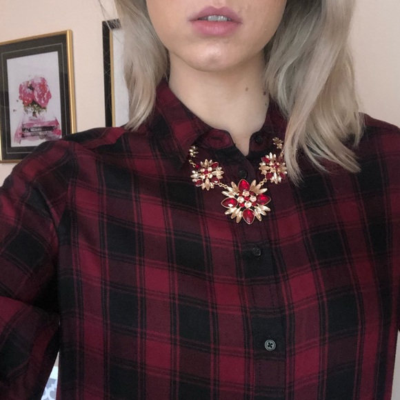 Express red plaid blouse NWOT - Picture 1 of 7